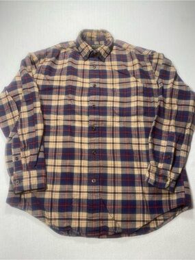 John Bartlett Men's Plaid 100% Cotton Button-Down Shirt in Navy and Cream